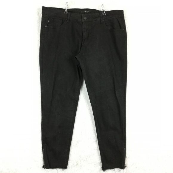 KanCan Denim - Kancan Womens Jeans Skinny‎ Crop Denim Black Wash Whiskering Raw Hem Plus 2XL